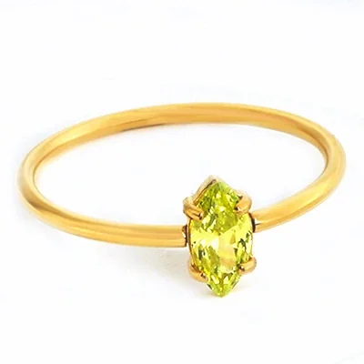 Ring with Marquise CZ Prong Setting 316 Stainless Steel Gold PVD - Gold Light Green CZ
