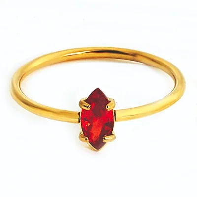 Ring with Marquise CZ Prong Setting 316 Stainless Steel Gold PVD - Gold Red CZ