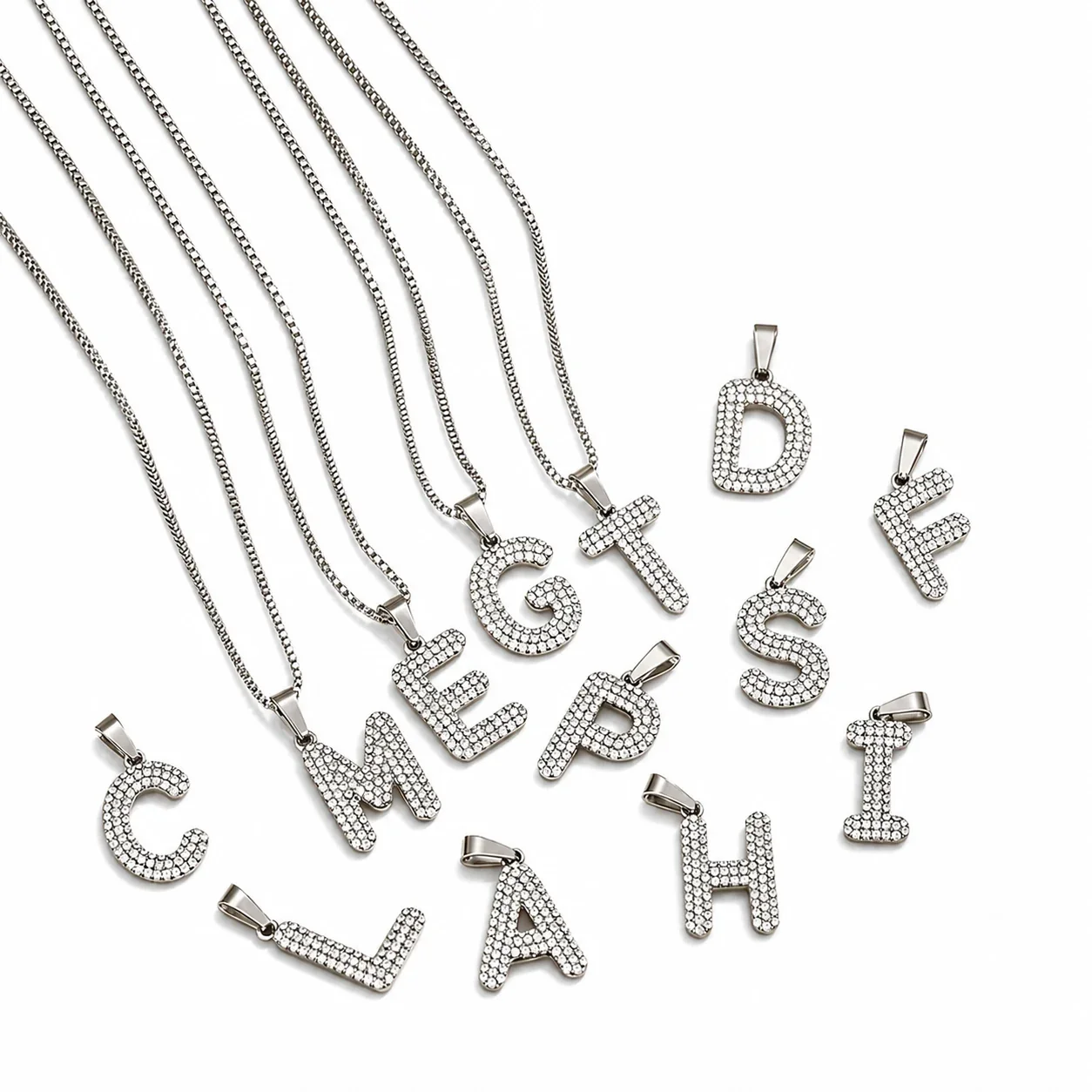 Dainty 316 Stainless Steel Pavé Charm Necklace