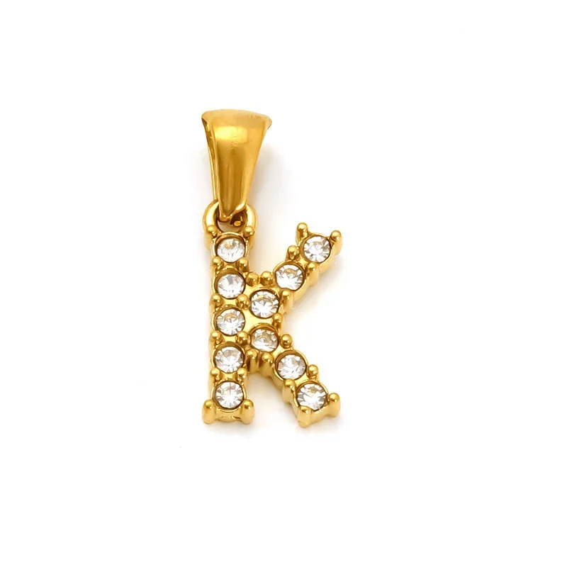 Polished Gold-Plated Round CZ Initial Letter Pendant - Gold Letter K