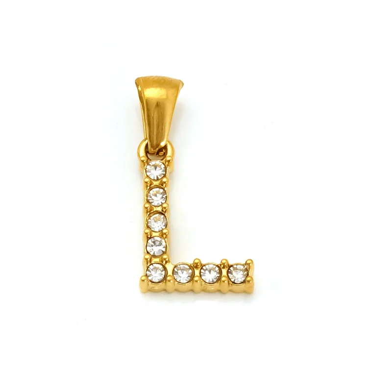 Polished Gold-Plated Round CZ Initial Letter Pendant - Gold Letter L