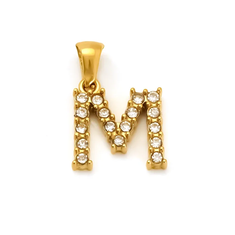 Polished Gold-Plated Round CZ Initial Letter Pendant - Gold Letter M