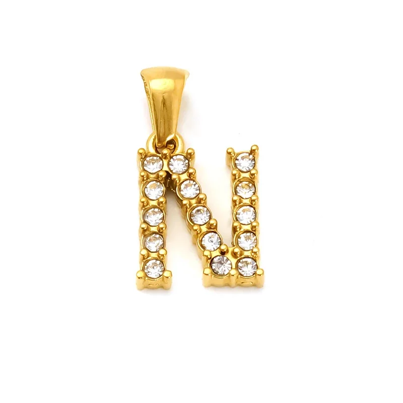 Polished Gold-Plated Round CZ Initial Letter Pendant - Gold Letter N