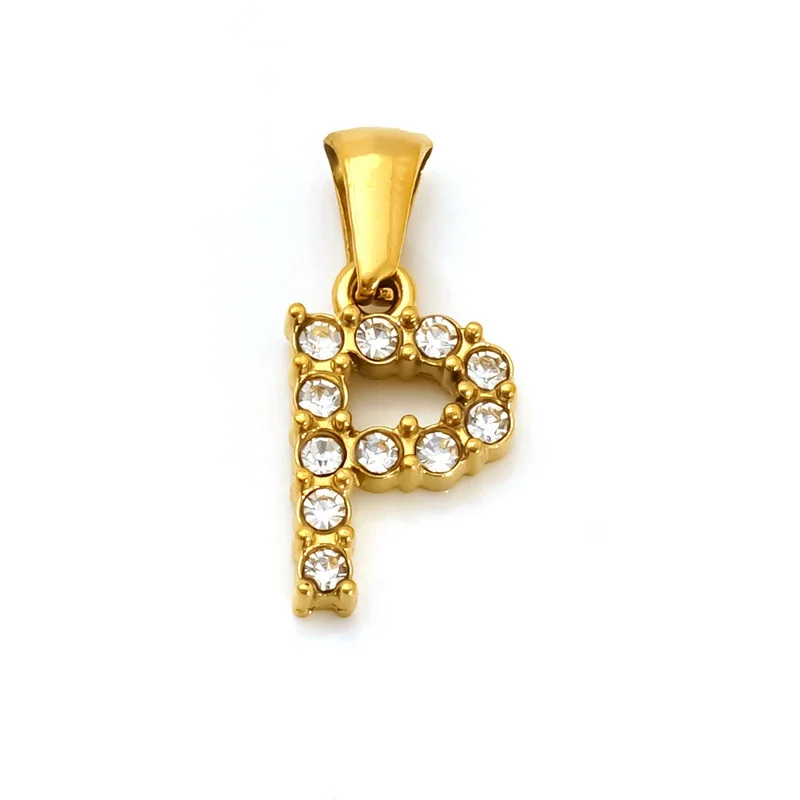 Polished Gold-Plated Round CZ Initial Letter Pendant - Gold Letter P