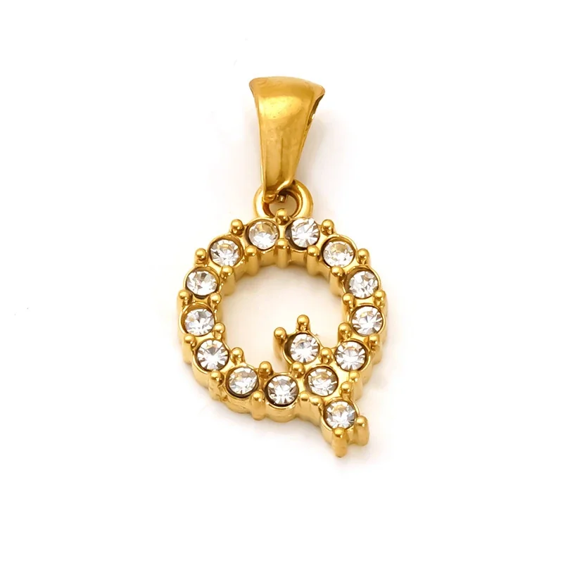 Polished Gold-Plated Round CZ Initial Letter Pendant - Gold Letter Q