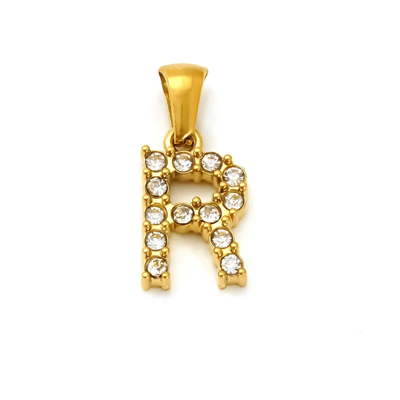 Polished Gold-Plated Round CZ Initial Letter Pendant - Gold Letter R