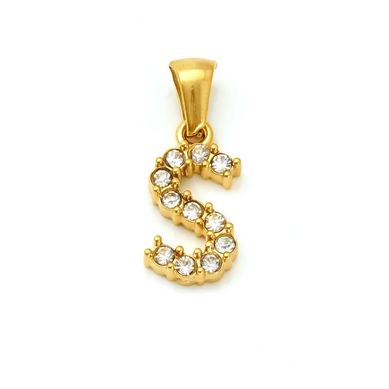 Polished Gold-Plated Round CZ Initial Letter Pendant - Gold Letter S