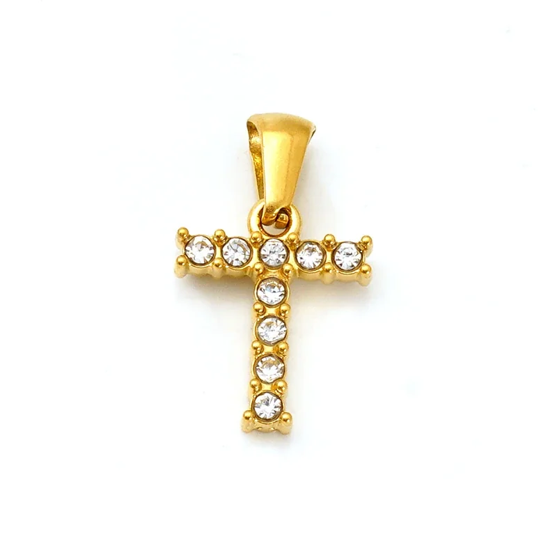 Polished Gold-Plated Round CZ Initial Letter Pendant - Gold Letter T