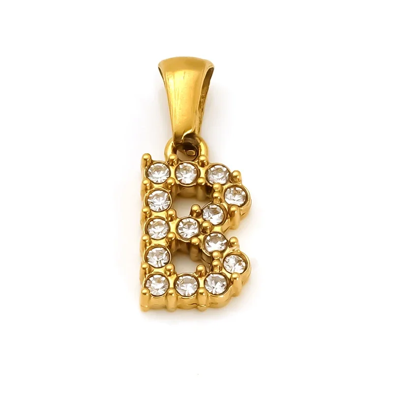 Polished Gold-Plated Round CZ Initial Letter Pendant - Gold Letter B