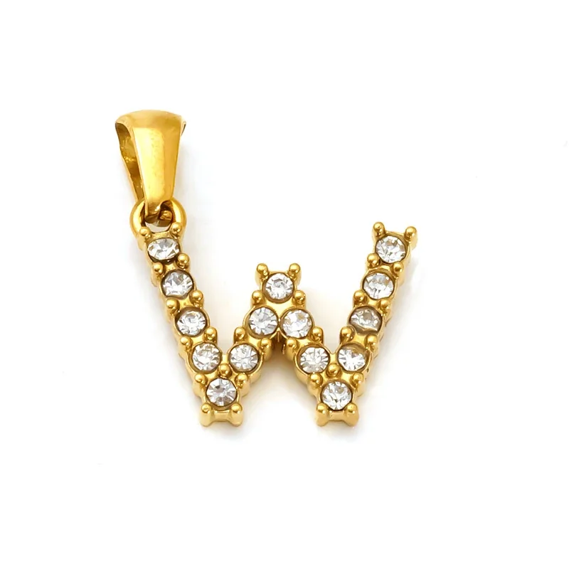 Polished Gold-Plated Round CZ Initial Letter Pendant - Gold Letter W