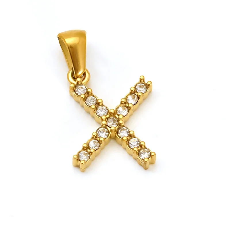 Polished Gold-Plated Round CZ Initial Letter Pendant - Gold Letter X
