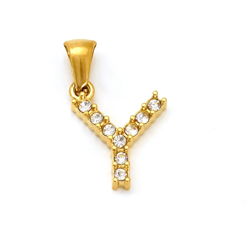 Polished Gold-Plated Round CZ Initial Letter Pendant - Gold Letter Y