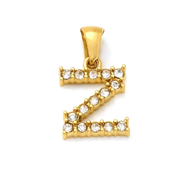 Polished Gold-Plated Round CZ Initial Letter Pendant - Gold Letter Z