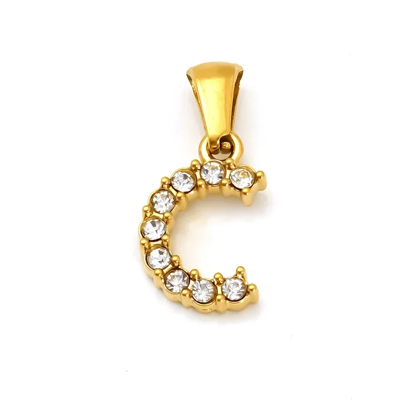 Polished Gold-Plated Round CZ Initial Letter Pendant - Gold Letter C
