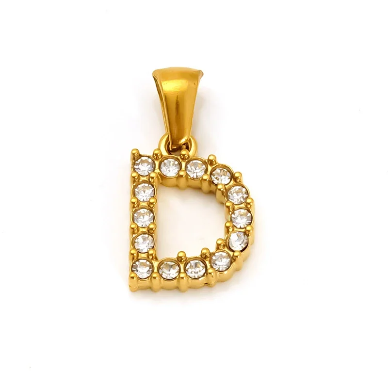Polished Gold-Plated Round CZ Initial Letter Pendant - Gold Letter D