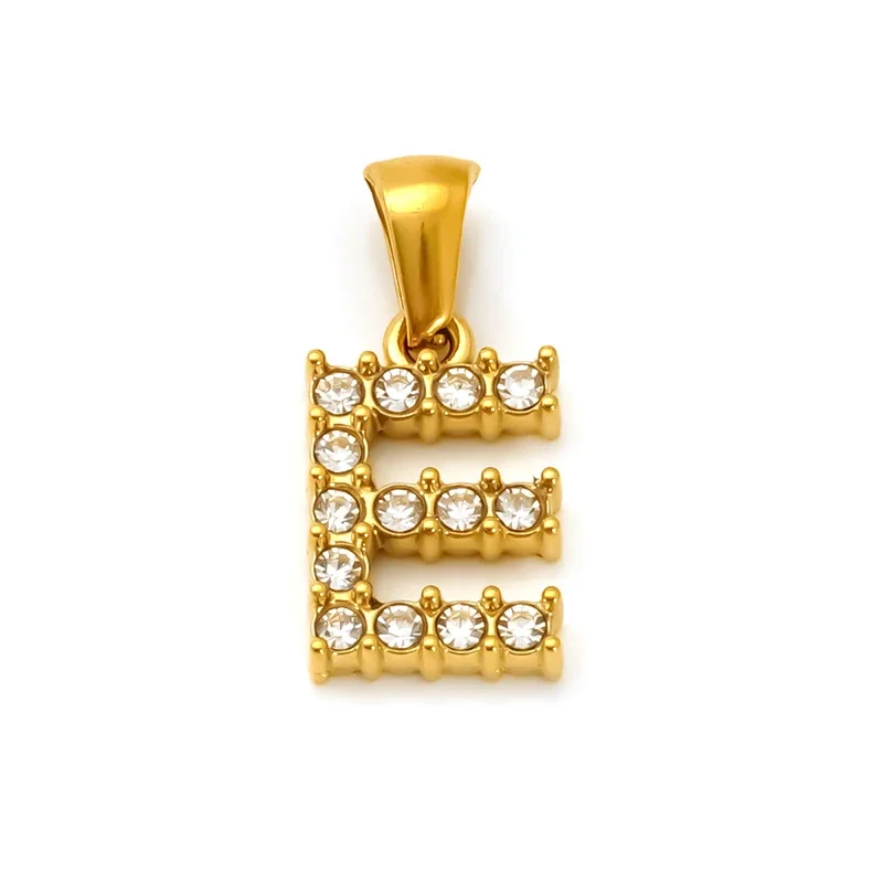 Polished Gold-Plated Round CZ Initial Letter Pendant - Gold Letter E