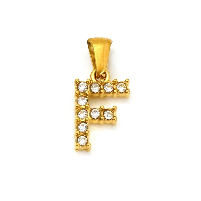 Polished Gold-Plated Round CZ Initial Letter Pendant - Gold Letter F
