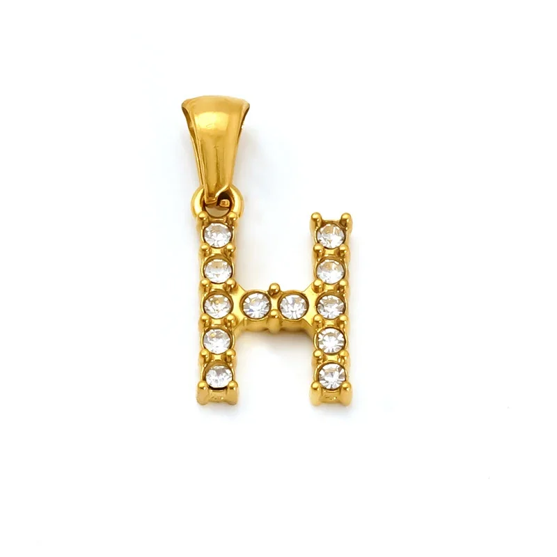 Polished Gold-Plated Round CZ Initial Letter Pendant - Gold Letter H