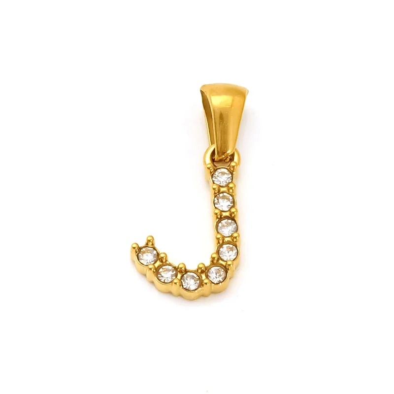 Polished Gold-Plated Round CZ Initial Letter Pendant - Gold Letter J