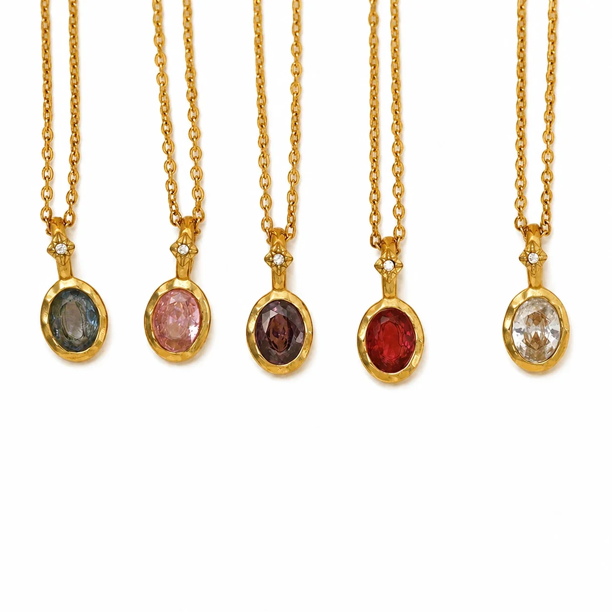 Ornate 14K Gold-Plated Oval Crystal Cable Pendant Necklace