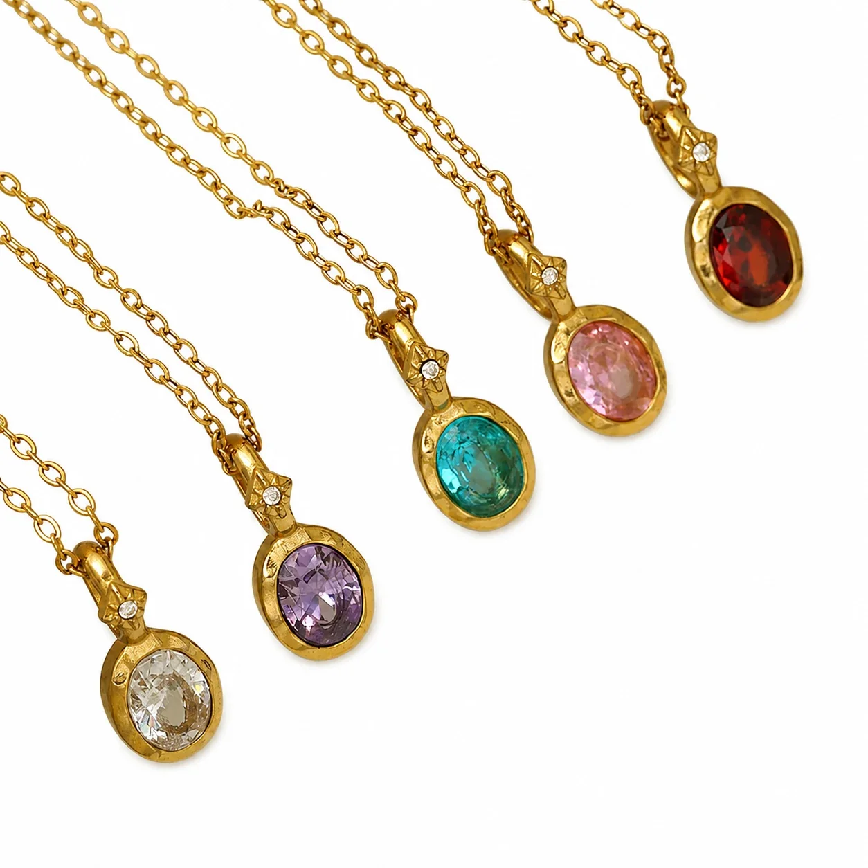 Ornate 14K Gold-Plated Oval Crystal Cable Pendant Necklace