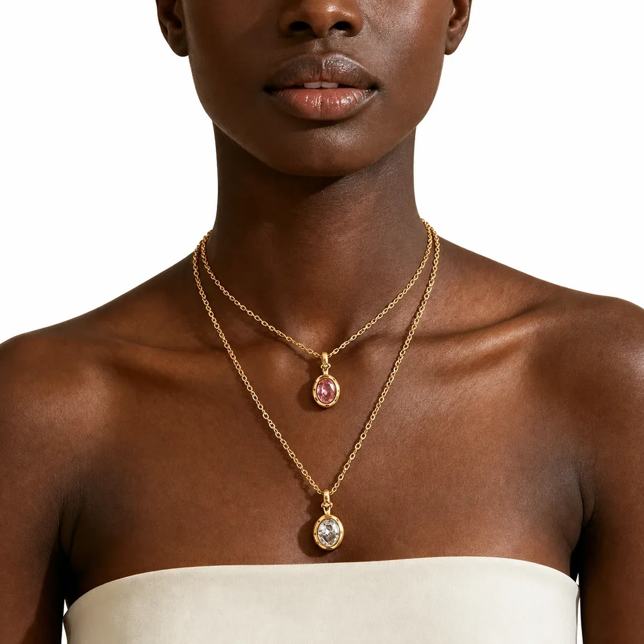 Ornate 14K Gold-Plated Oval Crystal Cable Pendant Necklace