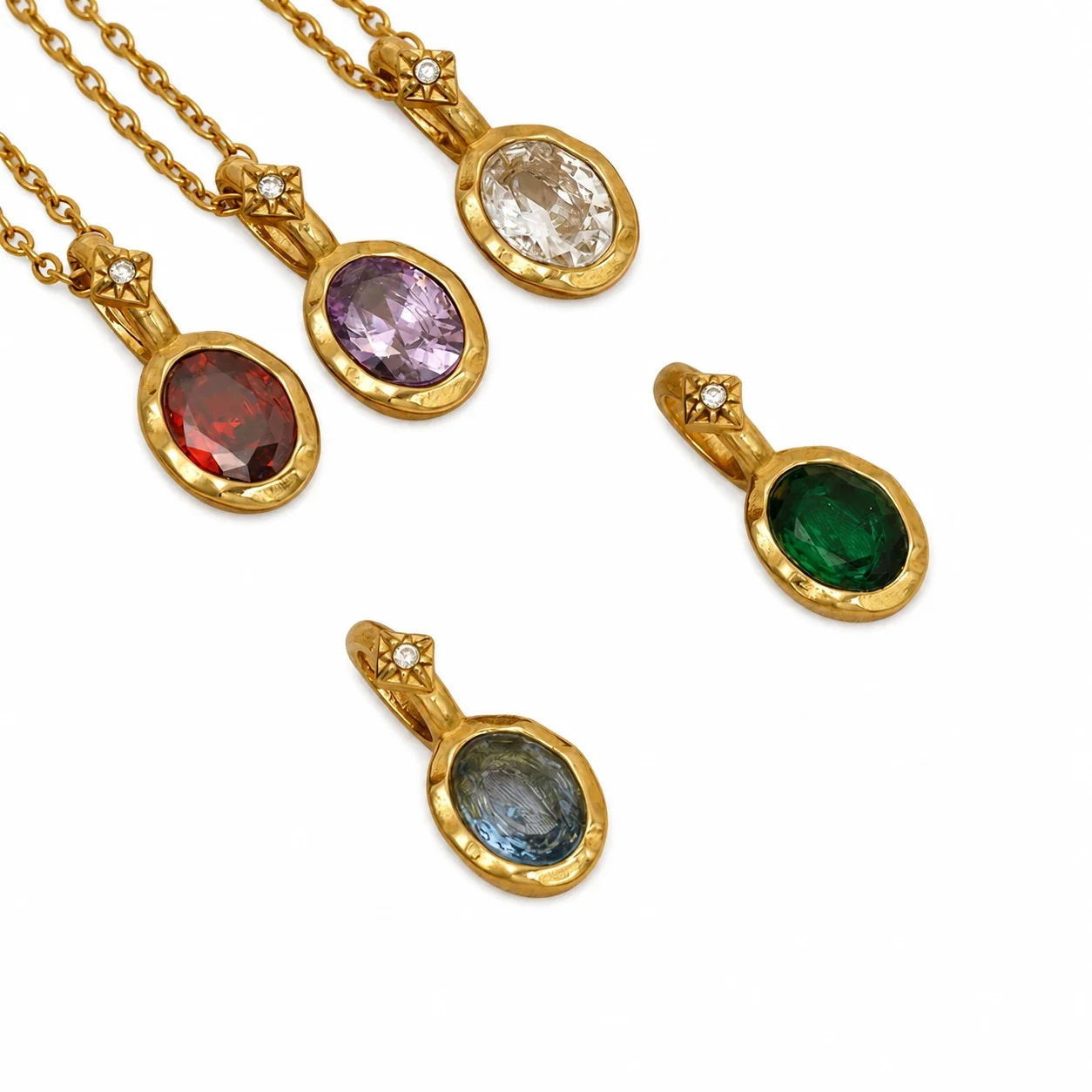 Ornate 14K Gold-Plated Oval Crystal Cable Pendant Necklace