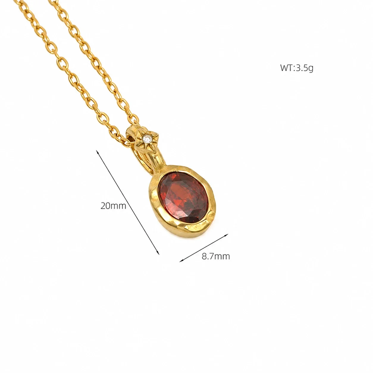 Ornate 14K Gold-Plated Oval Crystal Cable Pendant Necklace - Gold Red Crystal