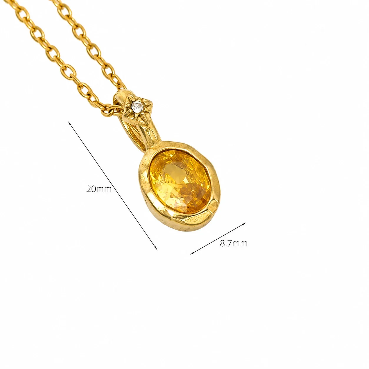 Ornate 14K Gold-Plated Oval Crystal Cable Pendant Necklace - Gold Light Yellow Crystal