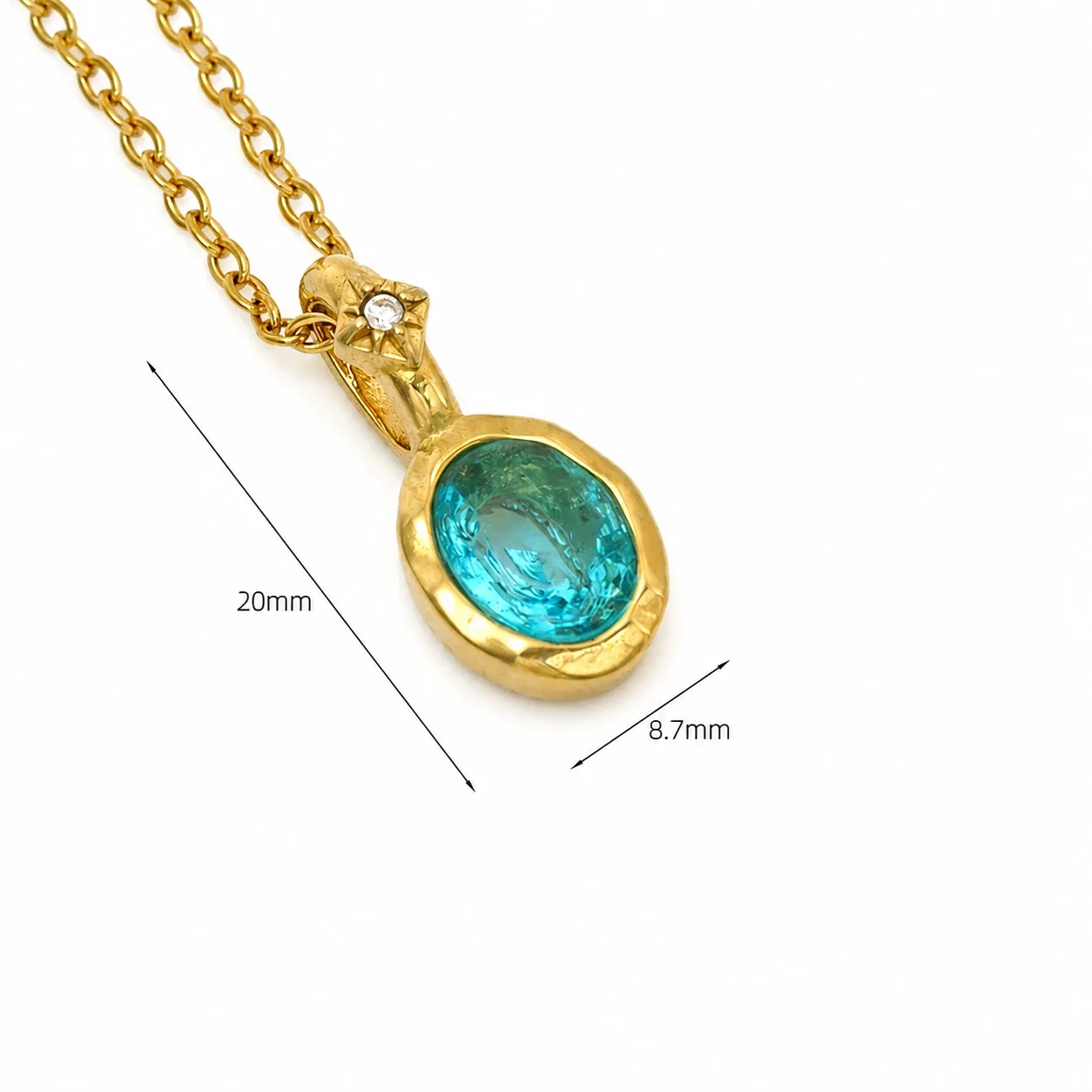 Ornate 14K Gold-Plated Oval Crystal Cable Pendant Necklace - Gold Aqua Blue Crystal