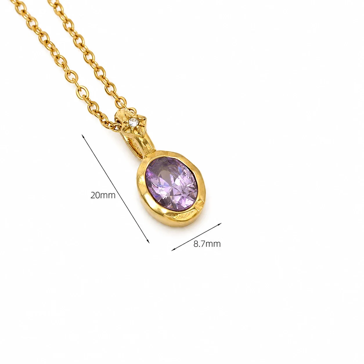 Ornate 14K Gold-Plated Oval Crystal Cable Pendant Necklace - Gold Light Violet Crystal