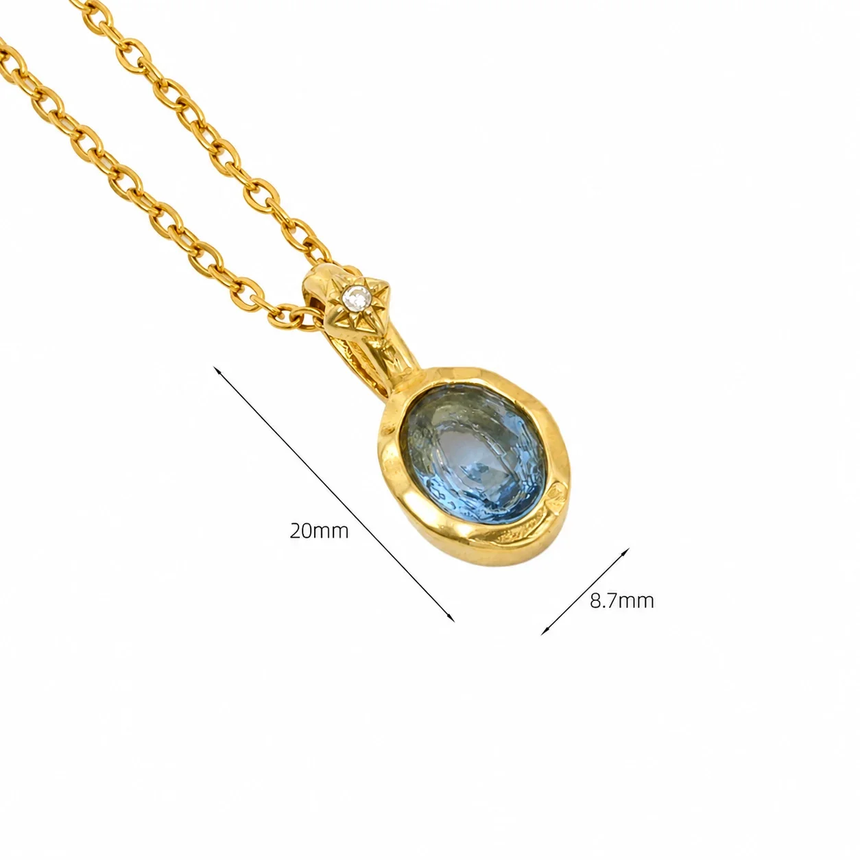 Ornate 14K Gold-Plated Oval Crystal Cable Pendant Necklace - Gold Light Blue Crystal