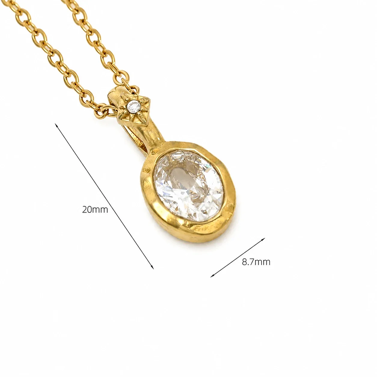 Ornate 14K Gold-Plated Oval Crystal Cable Pendant Necklace - Gold Clear Crystal