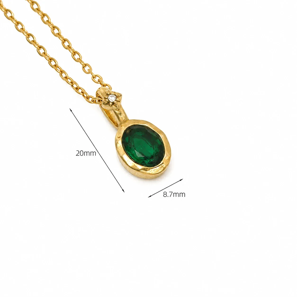 Ornate 14K Gold-Plated Oval Crystal Cable Pendant Necklace - Gold Deep Green Crystal