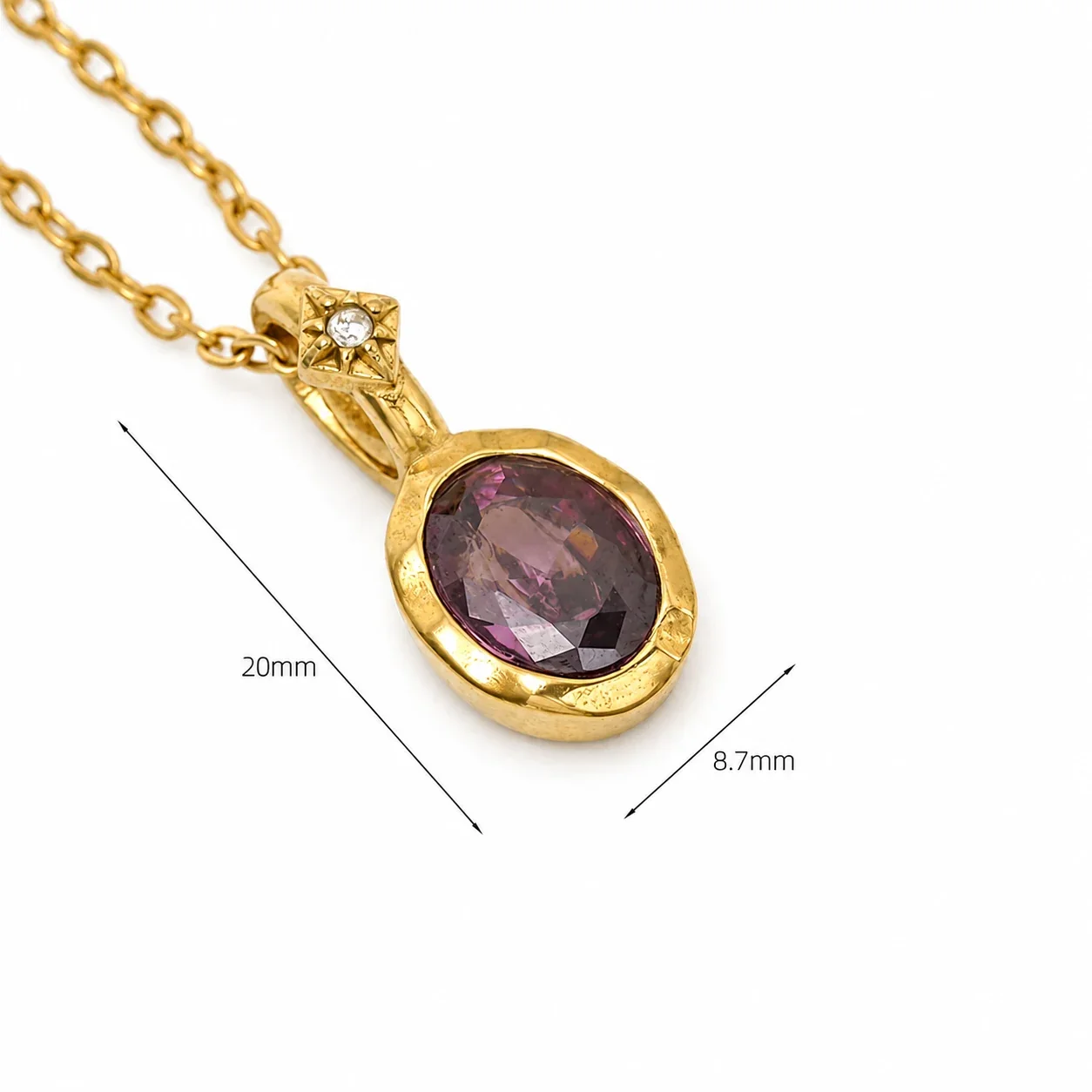 Ornate 14K Gold-Plated Oval Crystal Cable Pendant Necklace - Gold Deep Purple Crystal