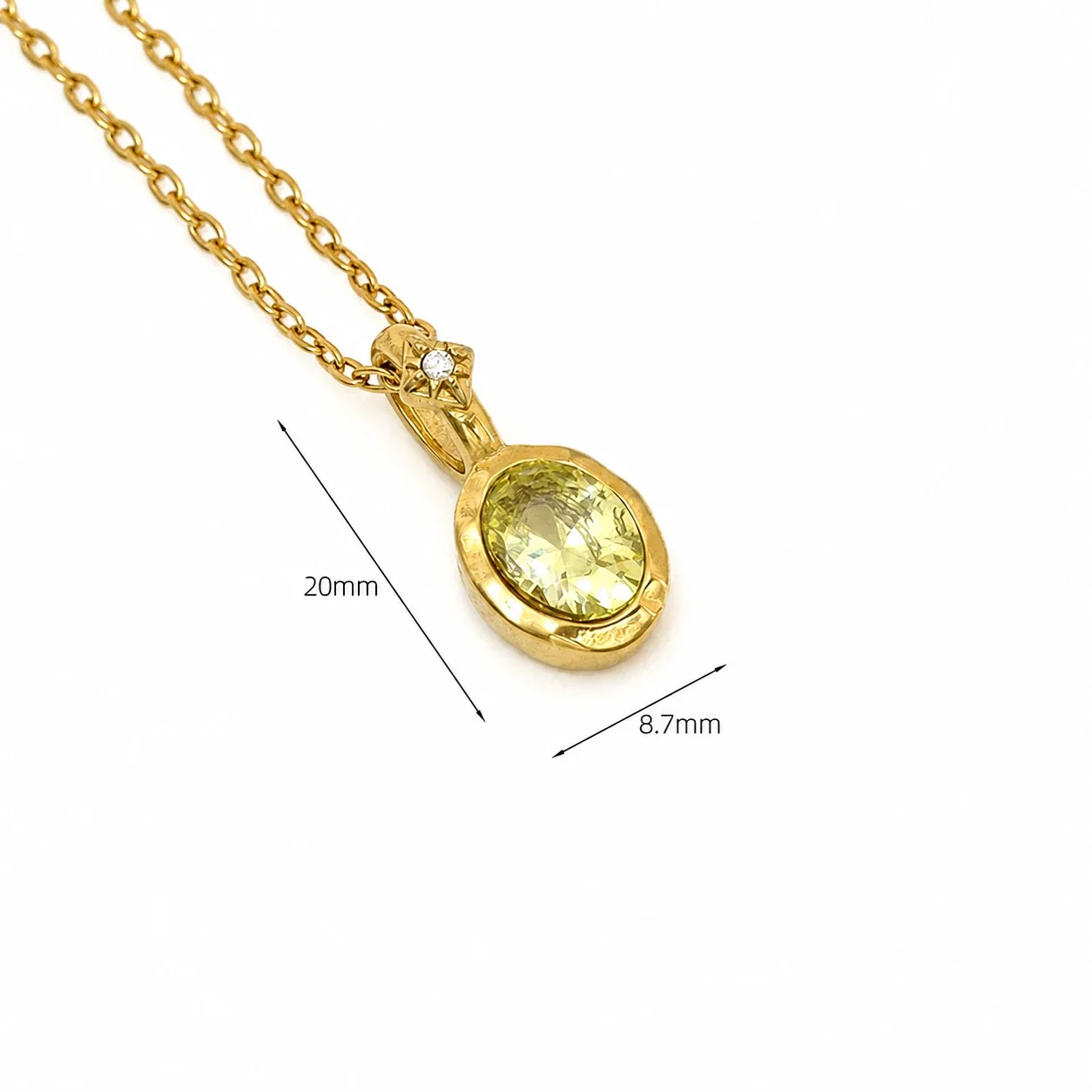 Ornate 14K Gold-Plated Oval Crystal Cable Pendant Necklace - Gold Light Green Crystal