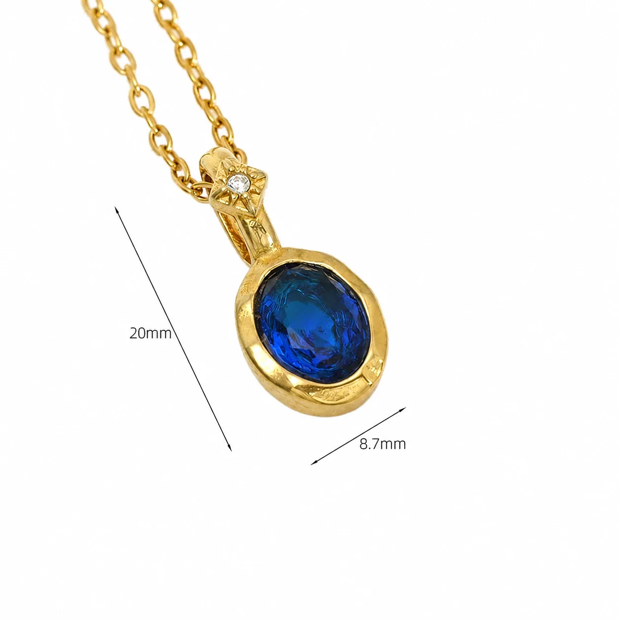 Ornate 14K Gold-Plated Oval Crystal Cable Pendant Necklace - Gold Deep Blue Crystal
