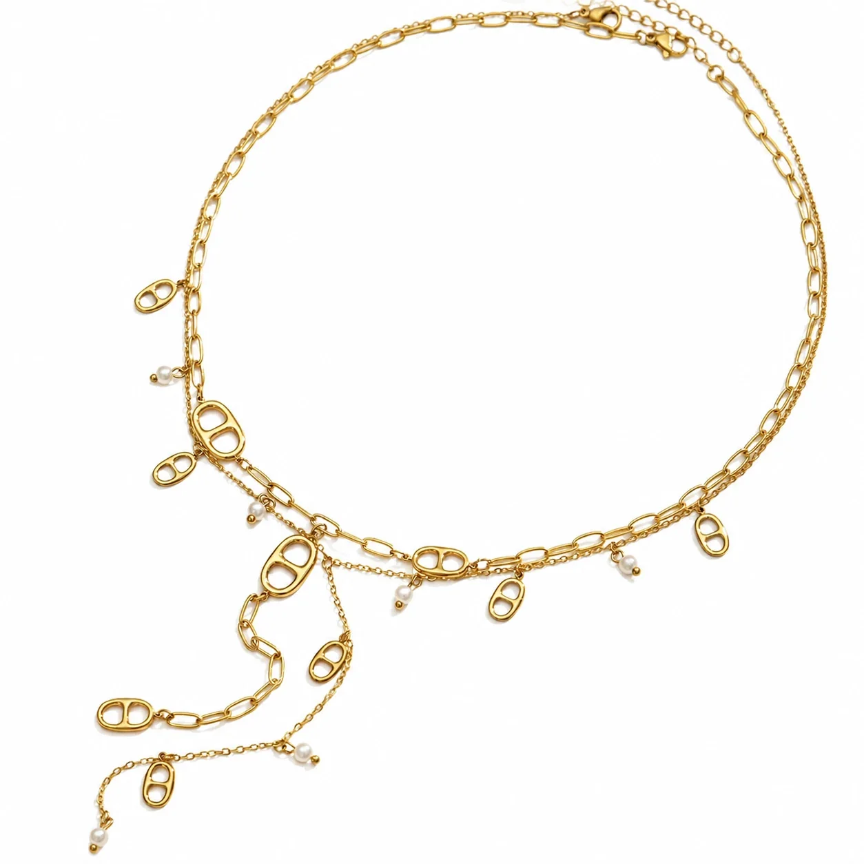 Y-Drop Gold PVD 316L Stainless Steel Paperclip Charm Necklace