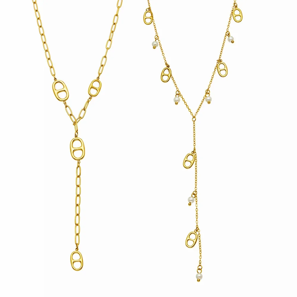 Y-Drop Gold-Plated 316L Paperclip Charm Necklace