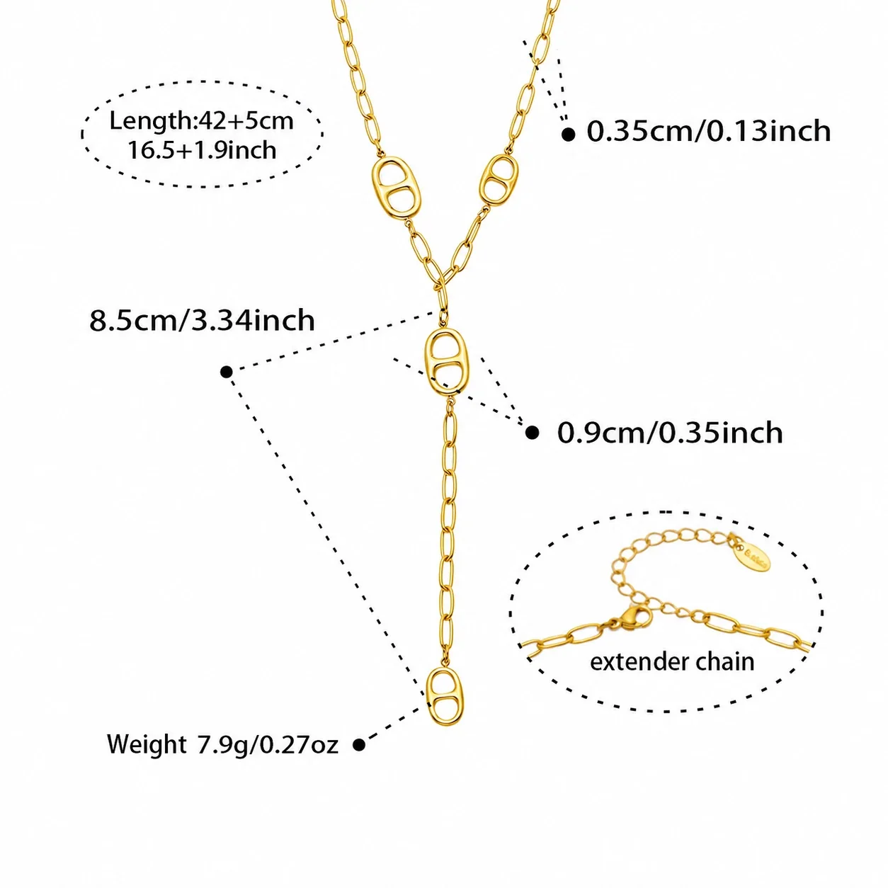 Y-Drop Gold-Plated 316L Paperclip Charm Necklace - Gold Y
