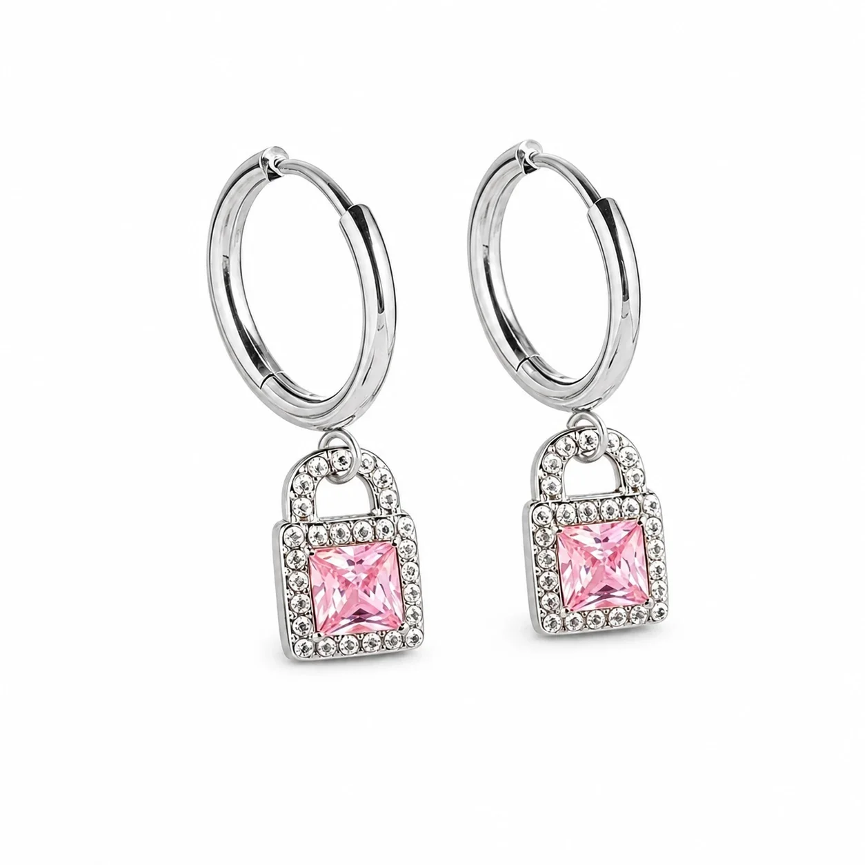 Polished 316 Stainless Steel Charm Hoop Earrings