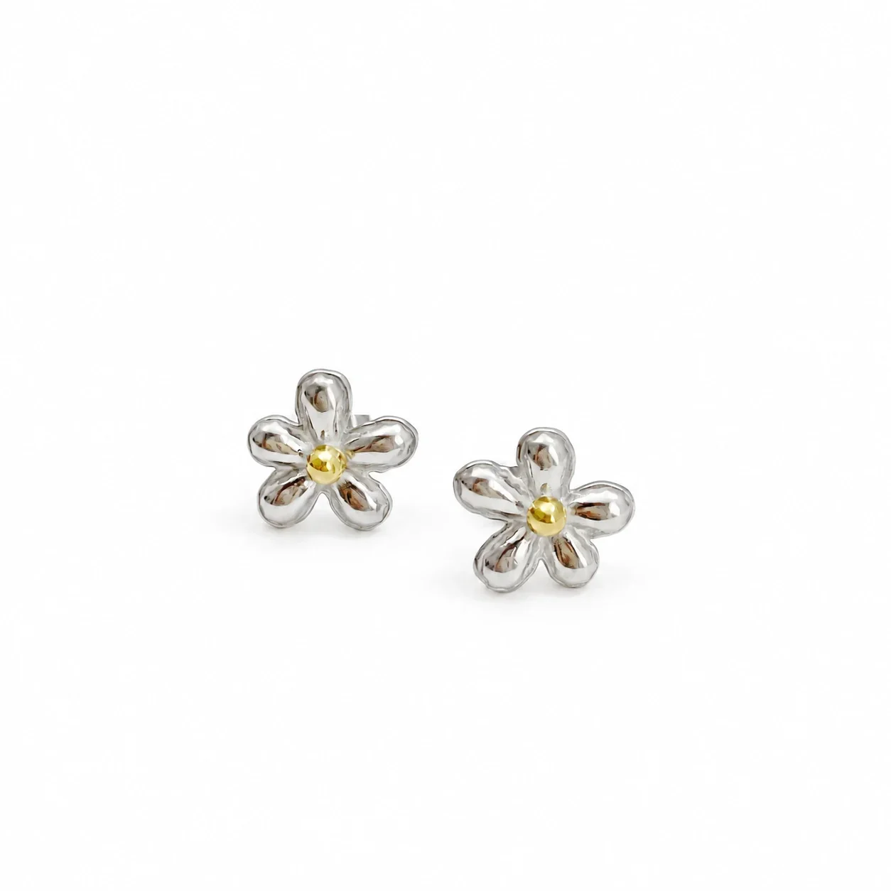 Flower Jewelry Set, Gold Centers & Puffed Petals, Stainless Steel