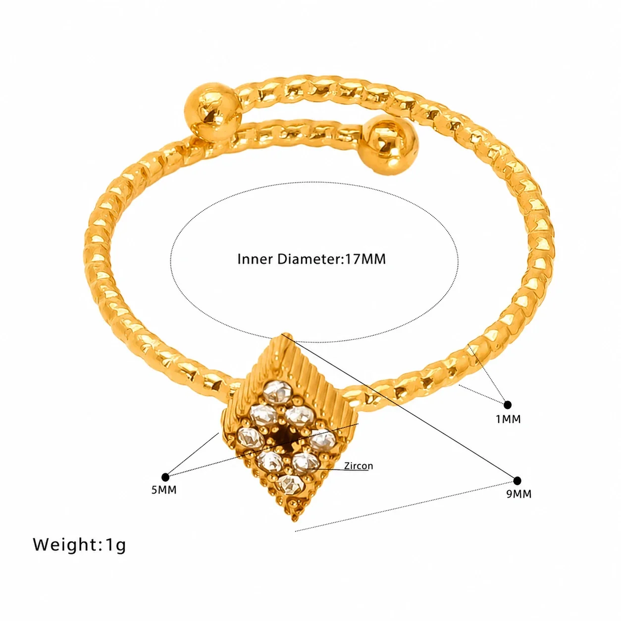 Delicate Gold-Tone Open Heart Crystal Beaded Ring - Gold Heart CZ