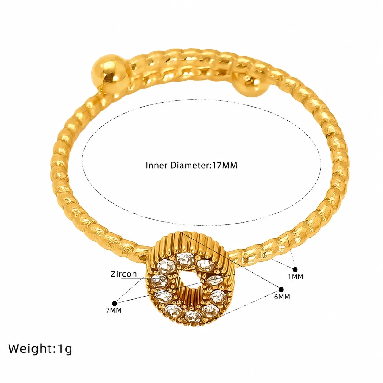 Delicate Gold-Tone Open Heart Crystal Beaded Ring - Gold Star CZ