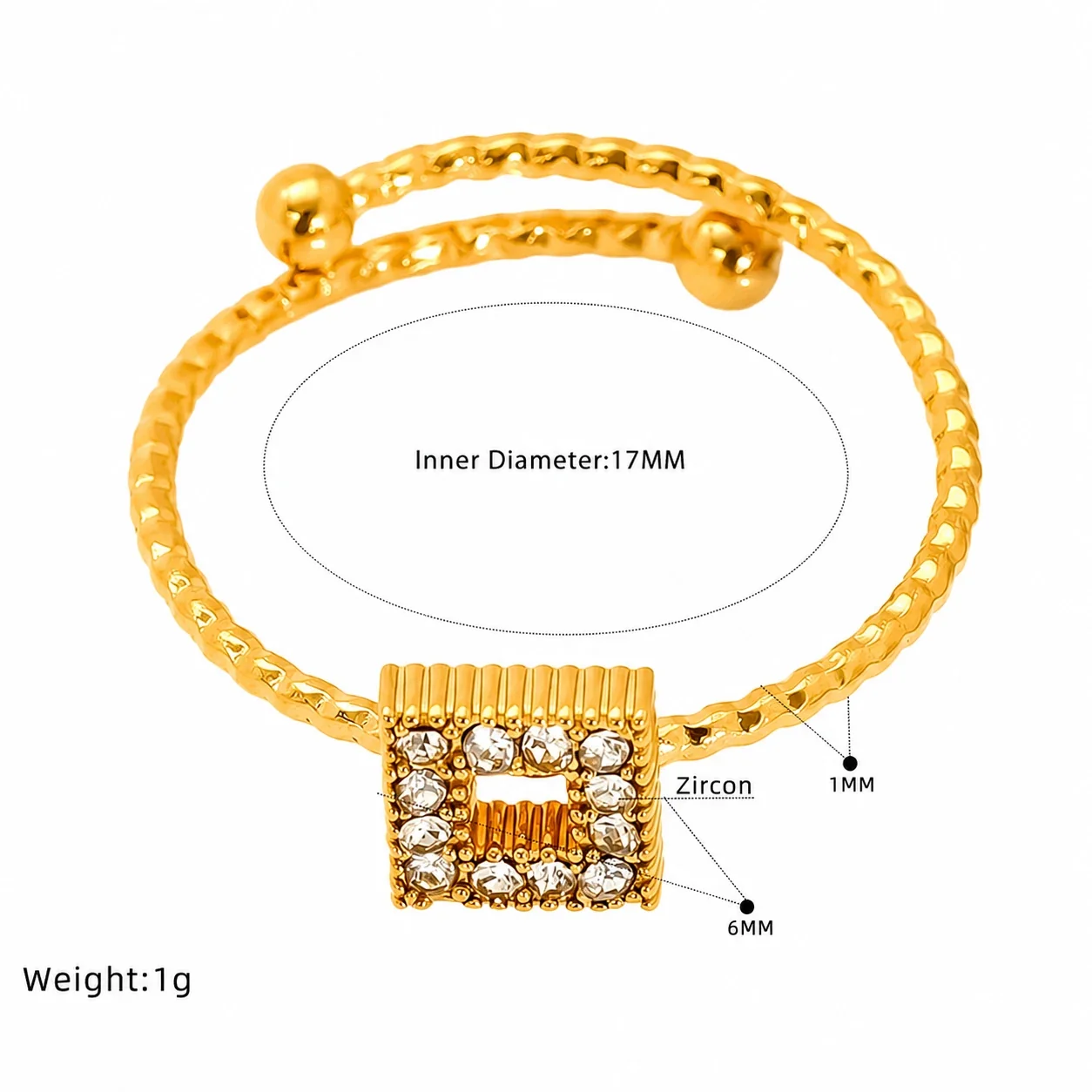Delicate Gold-Tone Open Heart Crystal Beaded Ring - Gold Heart Outline