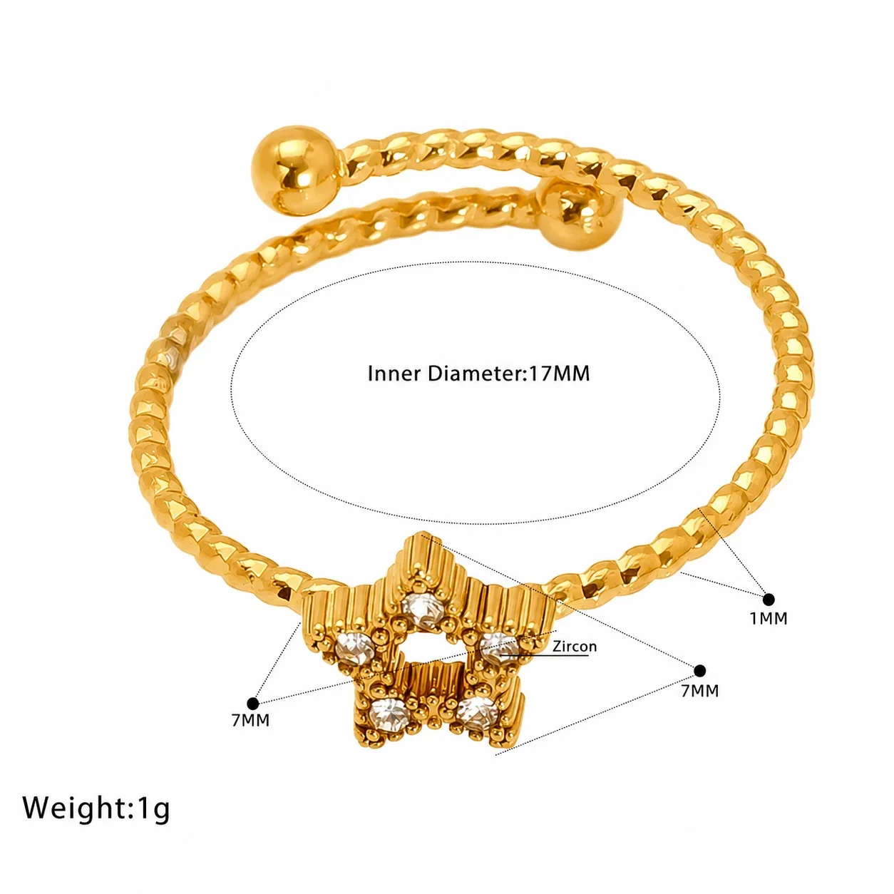 Delicate Gold-Tone Open Heart Crystal Beaded Ring - Gold Square CZ