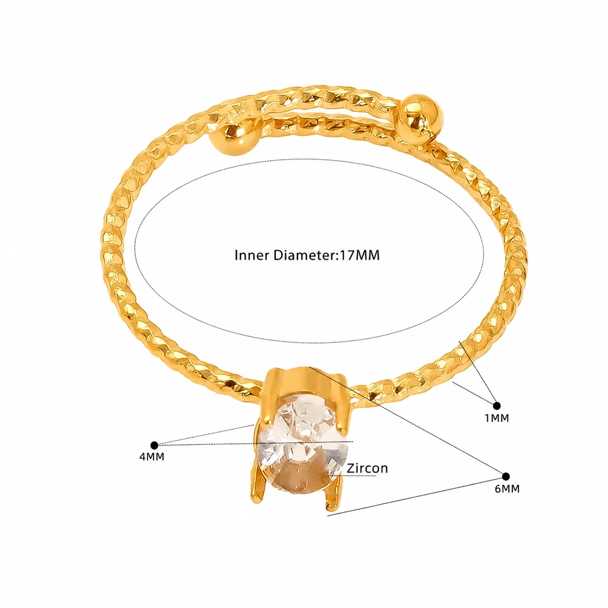 Delicate Gold-Tone Open Heart Crystal Beaded Ring - Gold Pear CZ