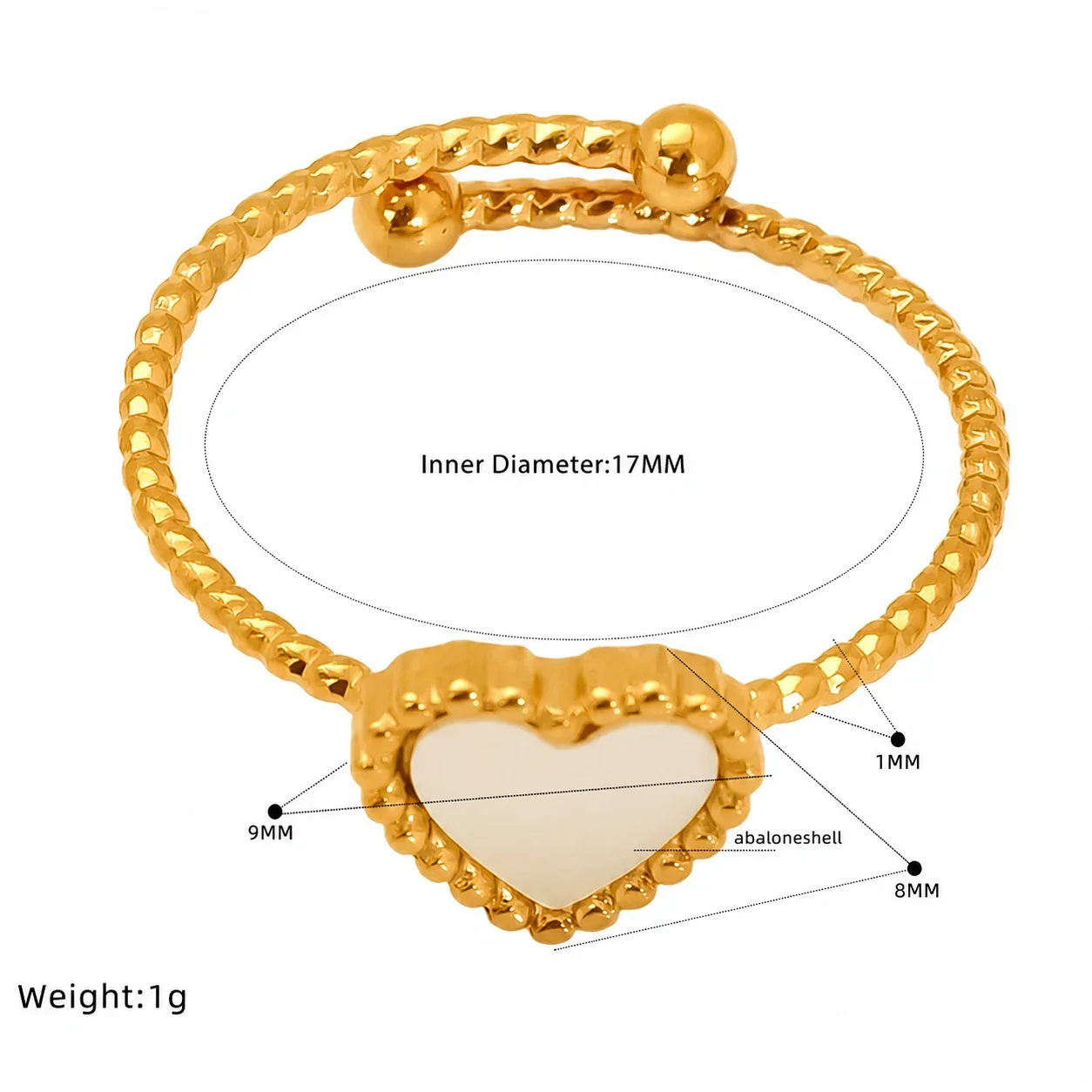 Delicate Gold-Tone Open Heart Crystal Beaded Ring - Gold Flower CZ