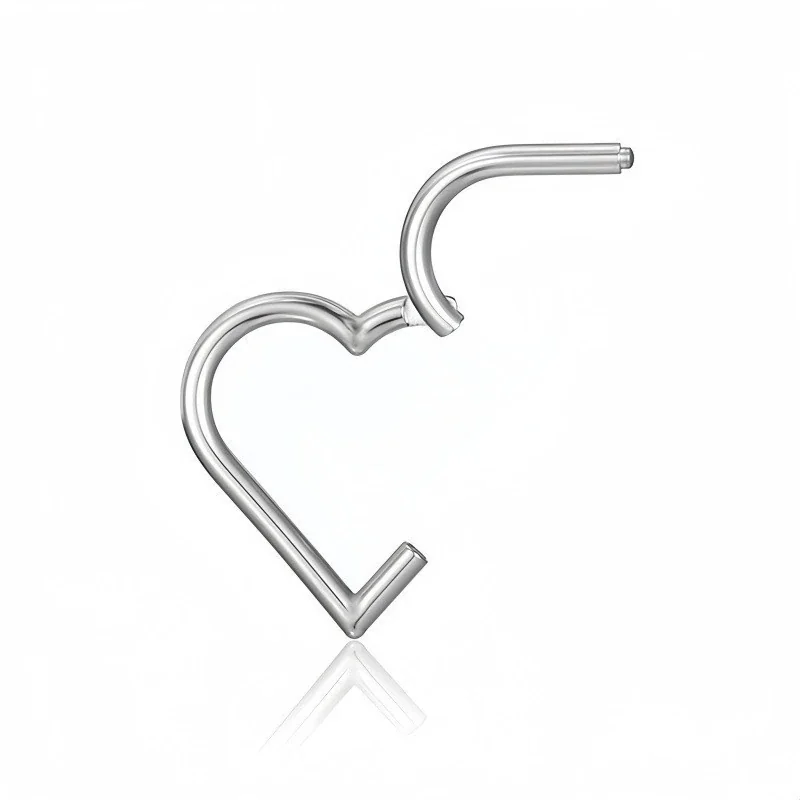 Sculptural 316 Stainless Steel Heart Piercing Hoop - Steel