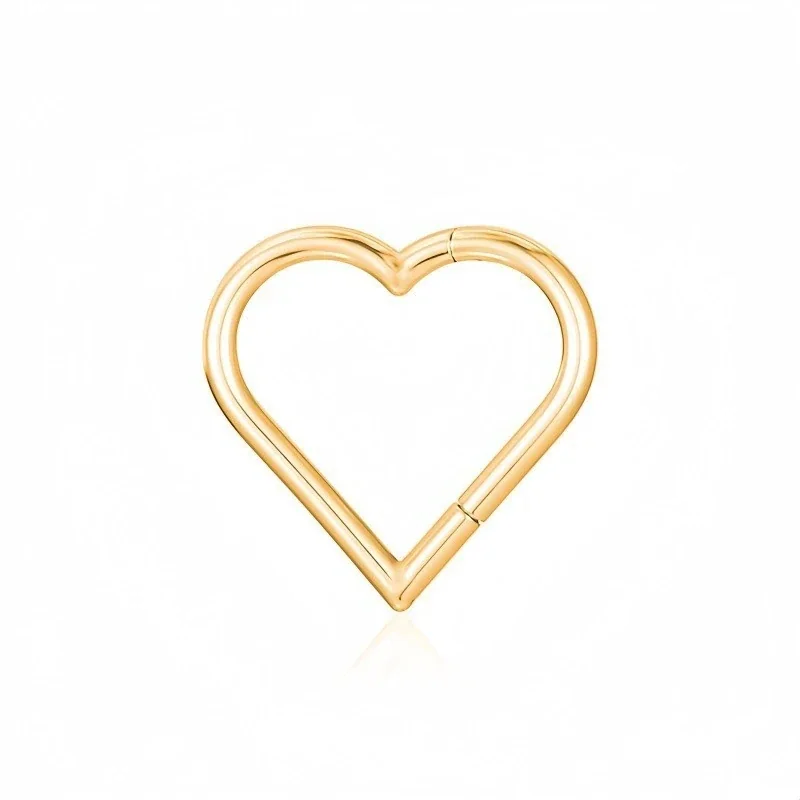 Sculptural 316 Stainless Steel Heart Piercing Hoop - Gold